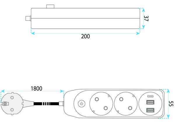 Prelungitor Multipriză 2 prize + 2x USB-A + USB-C JNH024-3B White