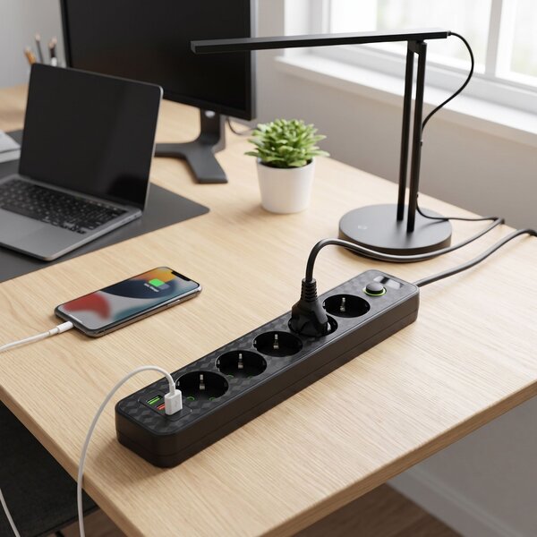 Prelungitor multipriză 5 prize + 2x USB-A + USB-C REA JNH022-5A Black