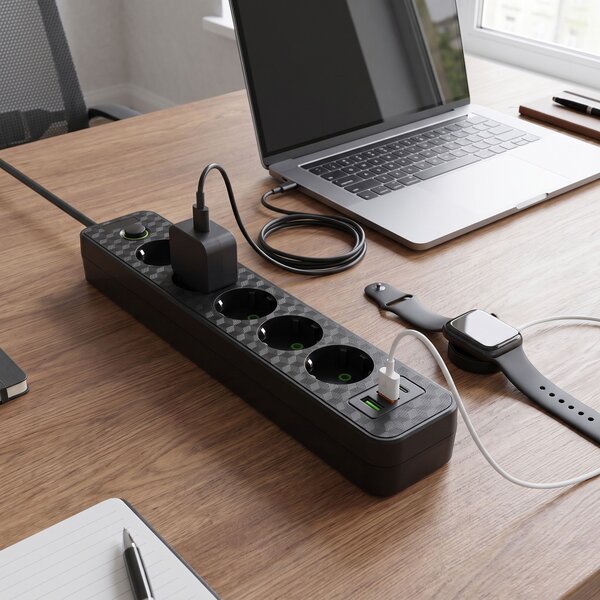 Prelungitor multipriză 5 prize + 2x USB-A + USB-C REA JNH022-5A Black