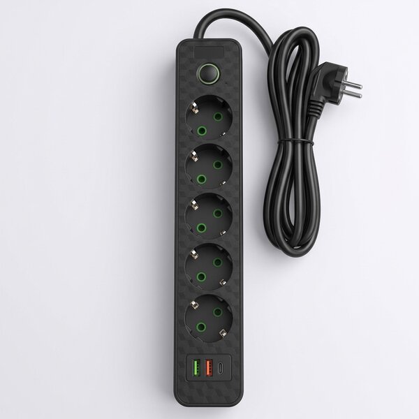 Prelungitor multipriză 5 prize + 2x USB-A + USB-C REA JNH022-5A Black