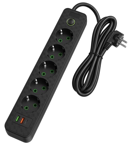 Prelungitor multipriză 5 prize + 2x USB-A + USB-C REA JNH022-5A Black