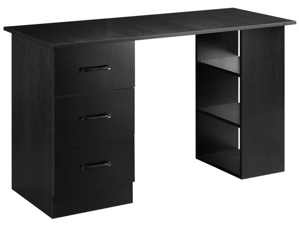 HOMCOM Birou Suport Calculator cu 3 Sertare si 3 Rafturi, Birou pentru Dormitor si Birou 120x49x72cm, Negru