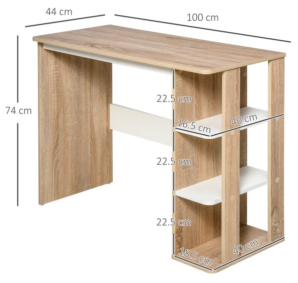 HOMCOM Birou Modern pentru Computer cu Raft cu 3 Etajere, Birou Modern din Lemn, 100x44x74 cm, Natural | Aosom Romania