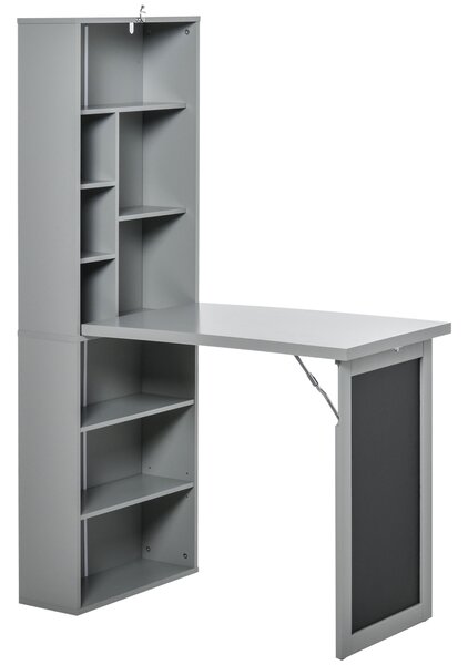 HOMCOM Birou Pliabil cu Bibliotecă, Tablă și Masă de Dining Rabatabilă, 98x51x153 cm, Gri închis | Aosom Romania