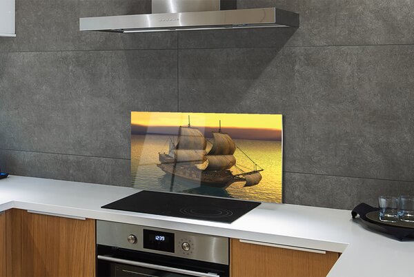 Panouri de sticlă cer galben navă de mare