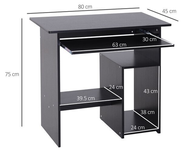 HOMCOM Birou pentru Calculator cu Raft pentru Unitate Centrală și Raft Detașabil pentru Tastatură, 80x45x75 cm, Negru | Aosom Romania