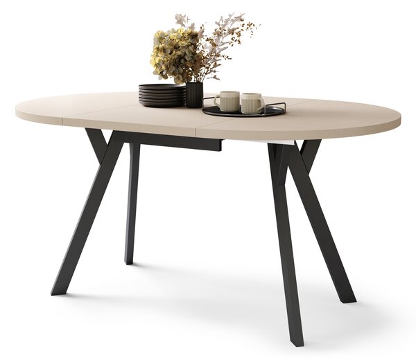 Mazzoni ALMO Bej/picioare negre - MASĂ ROTUNDĂ EXTENSIBILĂ CU PICIOARE ÎN FORMĂ DE Y STIL LOFT PENTRU SALON/SUFRAGERIE