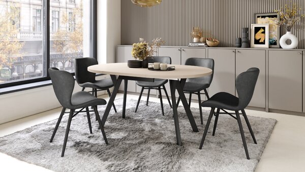 Mazzoni ALMO Bej/picioare negre - MASĂ ROTUNDĂ EXTENSIBILĂ CU PICIOARE ÎN FORMĂ DE Y STIL LOFT PENTRU SALON/SUFRAGERIE