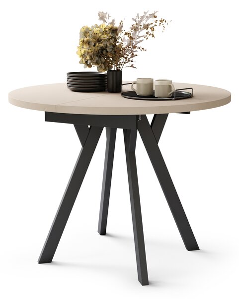 Mazzoni ALMO Bej/picioare negre - MASĂ ROTUNDĂ EXTENSIBILĂ CU PICIOARE ÎN FORMĂ DE Y STIL LOFT PENTRU SALON/SUFRAGERIE