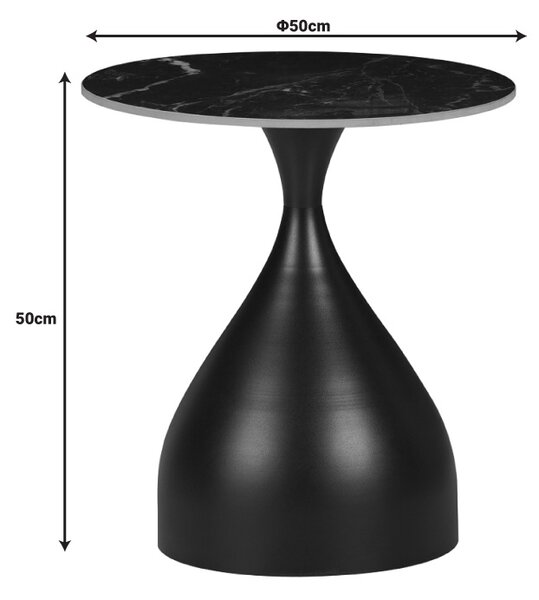 Masuta laterala Kirkene piatra sinterizata culoare marmura alba si metal alb 50x50x50 cm
