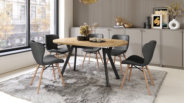 Mazzoni ALMO Stejar Artisan/picioare negre - MASĂ ROTUNDĂ EXTENSIBILĂ CU PICIOARE ÎN FORMĂ DE Y STIL LOFT PENTRU SALON/SUFRAGERIE