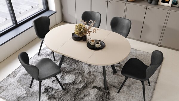 Mazzoni ALMO Bej/picioare negre - MASĂ ROTUNDĂ EXTENSIBILĂ CU PICIOARE ÎN FORMĂ DE Y STIL LOFT PENTRU SALON/SUFRAGERIE