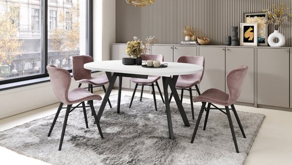 Mazzoni ALMO Alb Mat/picioare negre - MASĂ ROTUNDĂ EXTENSIBILĂ CU PICIOARE ÎN FORMĂ DE Y STIL LOFT PENTRU SALON/SUFRAGERIE