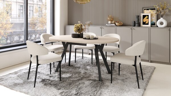 Mazzoni ALMO Bej/picioare negre - MASĂ ROTUNDĂ EXTENSIBILĂ CU PICIOARE ÎN FORMĂ DE Y STIL LOFT PENTRU SALON/SUFRAGERIE