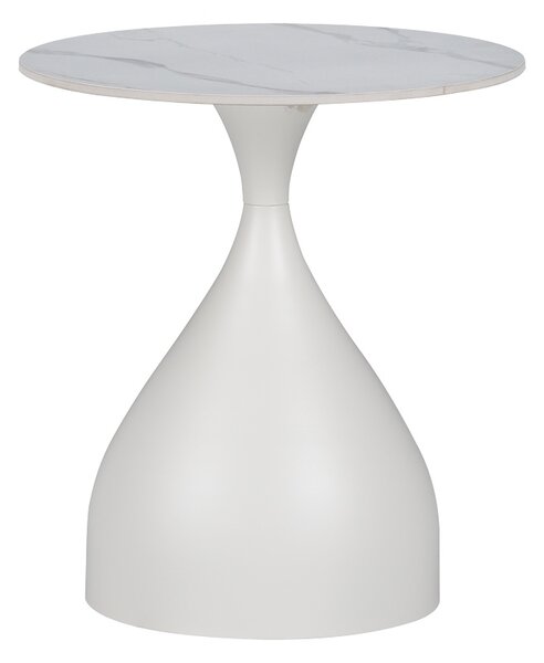 Masuta laterala Kirkene piatra sinterizata culoare marmura alba si metal alb 50x50x50 cm