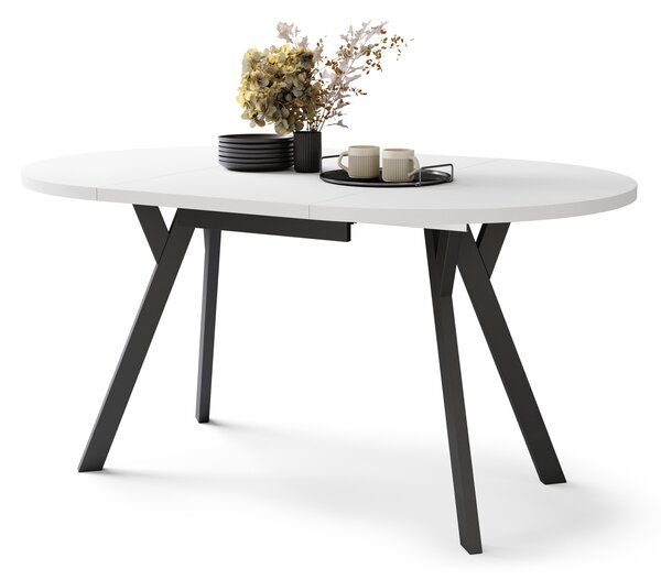 Mazzoni ALMO Alb Mat/picioare negre - MASĂ ROTUNDĂ EXTENSIBILĂ CU PICIOARE ÎN FORMĂ DE Y STIL LOFT PENTRU SALON/SUFRAGERIE