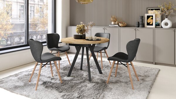 Mazzoni ALMO Stejar Artisan/picioare negre - MASĂ ROTUNDĂ EXTENSIBILĂ CU PICIOARE ÎN FORMĂ DE Y STIL LOFT PENTRU SALON/SUFRAGERIE