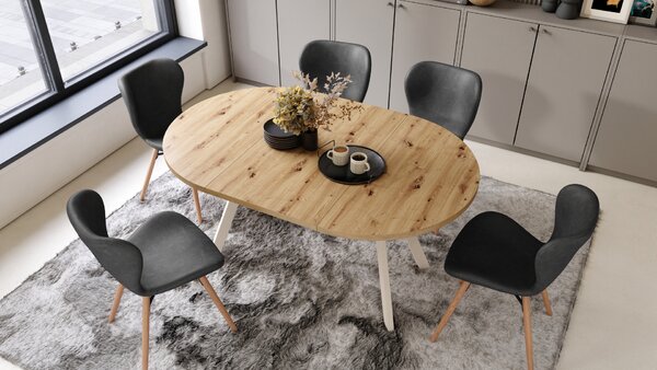 Mazzoni ALMO Stejar Artisan/picioare bej - MASĂ ROTUNDĂ EXTENSIBILĂ CU PICIOARE ÎN FORMĂ DE Y STIL LOFT PENTRU SALON/SUFRAGERIE