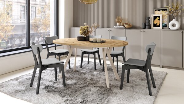 Mazzoni ALMO Stejar Artisan/picioare bej - MASĂ ROTUNDĂ EXTENSIBILĂ CU PICIOARE ÎN FORMĂ DE Y STIL LOFT PENTRU SALON/SUFRAGERIE