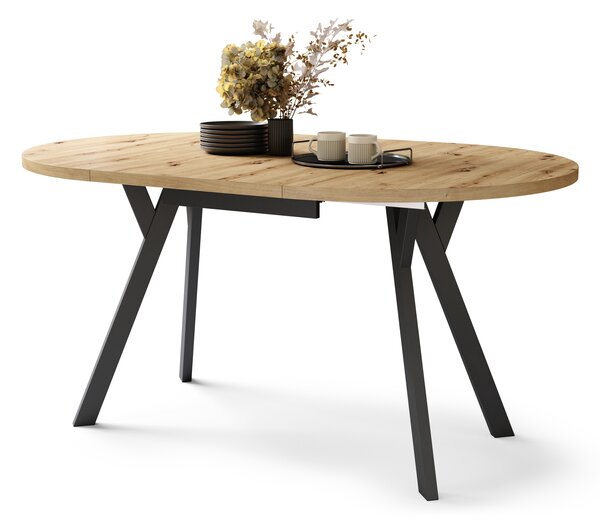 Mazzoni ALMO Stejar Artisan/picioare negre - MASĂ ROTUNDĂ EXTENSIBILĂ CU PICIOARE ÎN FORMĂ DE Y STIL LOFT PENTRU SALON/SUFRAGERIE