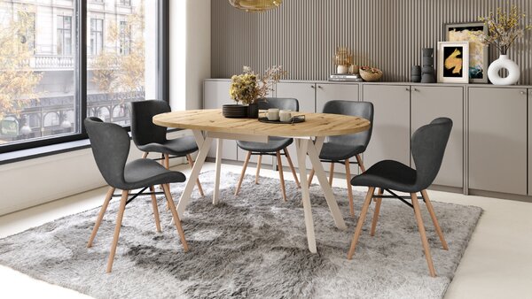 Mazzoni ALMO Stejar Artisan/picioare bej - MASĂ ROTUNDĂ EXTENSIBILĂ CU PICIOARE ÎN FORMĂ DE Y STIL LOFT PENTRU SALON/SUFRAGERIE