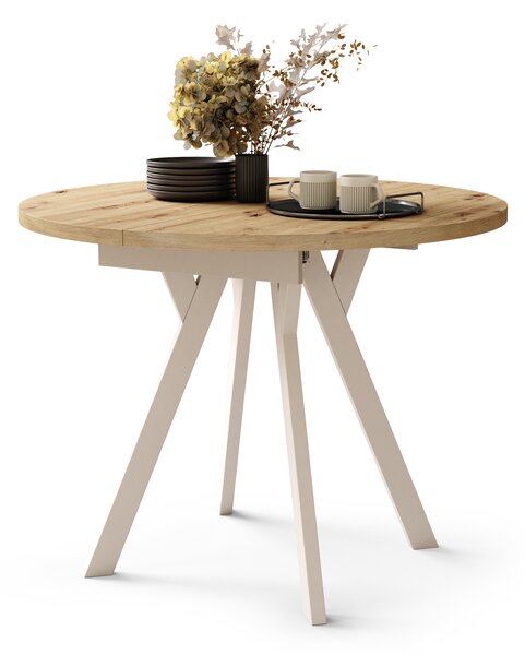 Mazzoni ALMO Stejar Artisan/picioare bej - MASĂ ROTUNDĂ EXTENSIBILĂ CU PICIOARE ÎN FORMĂ DE Y STIL LOFT PENTRU SALON/SUFRAGERIE