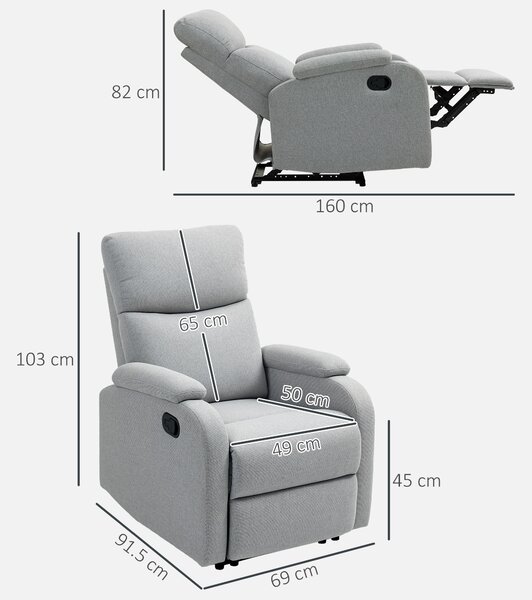 HOMCOM Fotoliu Recliner din In cu Suport Reglabil pentru Picioare, 69x91,5x103 cm, Gri | Aosom Romania