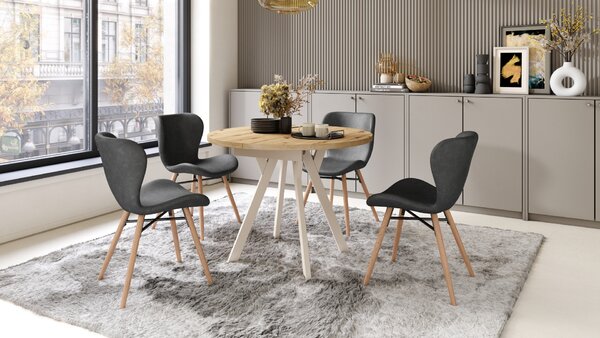 Mazzoni ALMO Stejar Artisan/picioare bej - MASĂ ROTUNDĂ EXTENSIBILĂ CU PICIOARE ÎN FORMĂ DE Y STIL LOFT PENTRU SALON/SUFRAGERIE