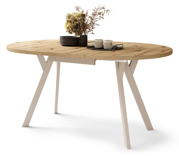 Mazzoni ALMO Stejar Artisan/picioare bej - MASĂ ROTUNDĂ EXTENSIBILĂ CU PICIOARE ÎN FORMĂ DE Y STIL LOFT PENTRU SALON/SUFRAGERIE