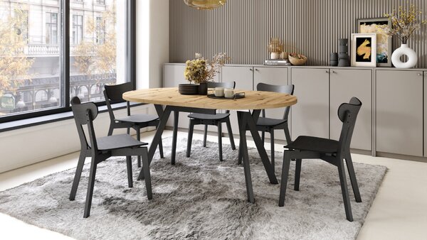 Mazzoni ALMO Stejar Artisan/picioare negre - MASĂ ROTUNDĂ EXTENSIBILĂ CU PICIOARE ÎN FORMĂ DE Y STIL LOFT PENTRU SALON/SUFRAGERIE