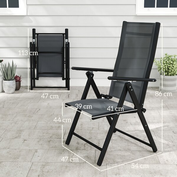 Outsunny Set de 4 Scaune Pliabile pentru Grădină cu Spătar și Șezut din Plasă, 56x69x106 cm, Gri | Aosom Romania