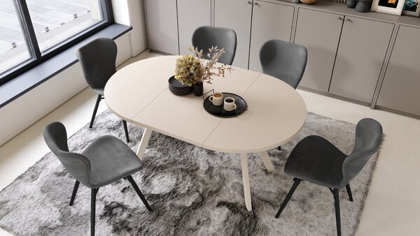 Mazzoni ALMO Bej/picioare bej - MASĂ ROTUNDĂ EXTENSIBILĂ CU PICIOARE ÎN FORMĂ DE Y STIL LOFT PENTRU SALON/SUFRAGERIE
