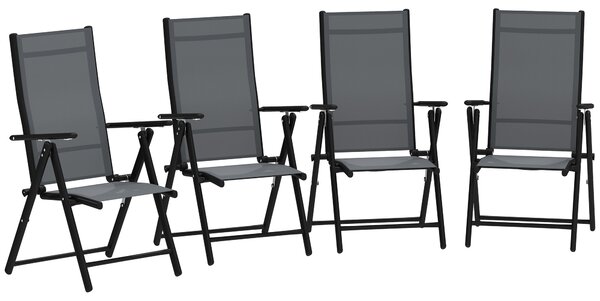Outsunny Set de 4 Scaune Pliabile pentru Grădină cu Spătar și Șezut din Plasă, 56x69x106 cm, Gri | Aosom Romania