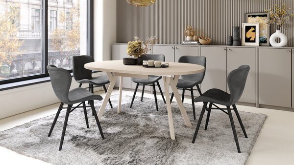 Mazzoni ALMO Bej/picioare bej - MASĂ ROTUNDĂ EXTENSIBILĂ CU PICIOARE ÎN FORMĂ DE Y STIL LOFT PENTRU SALON/SUFRAGERIE