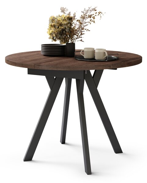 Mazzoni ALMO Stejar Maro/picioare negre - MASĂ ROTUNDĂ EXTENSIBILĂ CU PICIOARE ÎN FORMĂ DE Y STIL LOFT PENTRU SALON/SUFRAGERIE