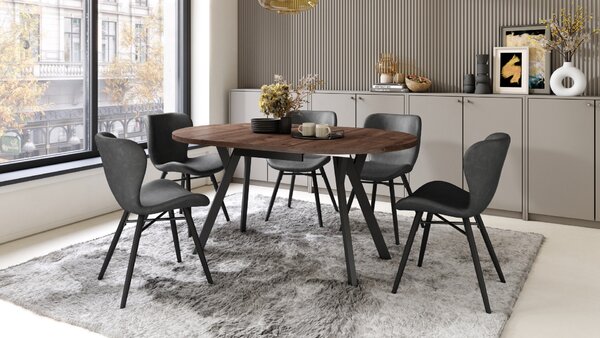 Mazzoni ALMO Stejar Maro/picioare negre - MASĂ ROTUNDĂ EXTENSIBILĂ CU PICIOARE ÎN FORMĂ DE Y STIL LOFT PENTRU SALON/SUFRAGERIE
