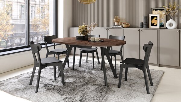 Mazzoni ALMO Stejar Maro/picioare negre - MASĂ ROTUNDĂ EXTENSIBILĂ CU PICIOARE ÎN FORMĂ DE Y STIL LOFT PENTRU SALON/SUFRAGERIE