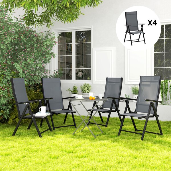 Outsunny Set de 4 Scaune Pliabile pentru Grădină cu Spătar și Șezut din Plasă, 56x69x106 cm, Gri | Aosom Romania