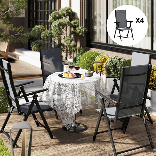 Outsunny Set de 4 Scaune Pliabile pentru Grădină cu Spătar și Șezut din Plasă, 56x69x106 cm, Gri | Aosom Romania