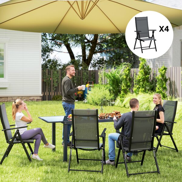 Outsunny Set de 4 Scaune Pliabile pentru Grădină cu Spătar și Șezut din Plasă, 56x69x106 cm, Gri | Aosom Romania