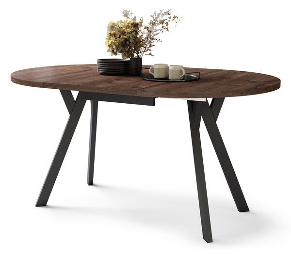 Mazzoni ALMO Stejar Maro/picioare negre - MASĂ ROTUNDĂ EXTENSIBILĂ CU PICIOARE ÎN FORMĂ DE Y STIL LOFT PENTRU SALON/SUFRAGERIE