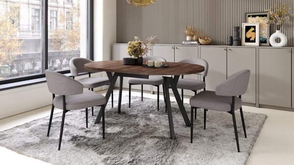 Mazzoni ALMO Stejar Maro/picioare negre - MASĂ ROTUNDĂ EXTENSIBILĂ CU PICIOARE ÎN FORMĂ DE Y STIL LOFT PENTRU SALON/SUFRAGERIE