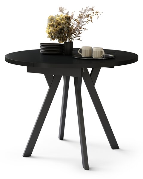 Mazzoni ALMO Negu/picioare negre - MASĂ ROTUNDĂ EXTENSIBILĂ CU PICIOARE ÎN FORMĂ DE Y STIL LOFT PENTRU SALON/SUFRAGERIE