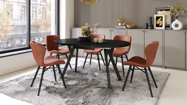 Mazzoni ALMO Negu/picioare negre - MASĂ ROTUNDĂ EXTENSIBILĂ CU PICIOARE ÎN FORMĂ DE Y STIL LOFT PENTRU SALON/SUFRAGERIE
