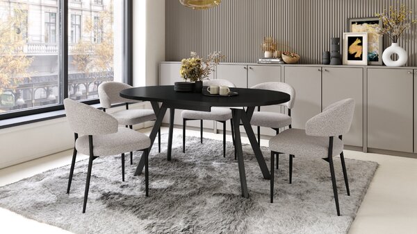 Mazzoni ALMO Negu/picioare negre - MASĂ ROTUNDĂ EXTENSIBILĂ CU PICIOARE ÎN FORMĂ DE Y STIL LOFT PENTRU SALON/SUFRAGERIE