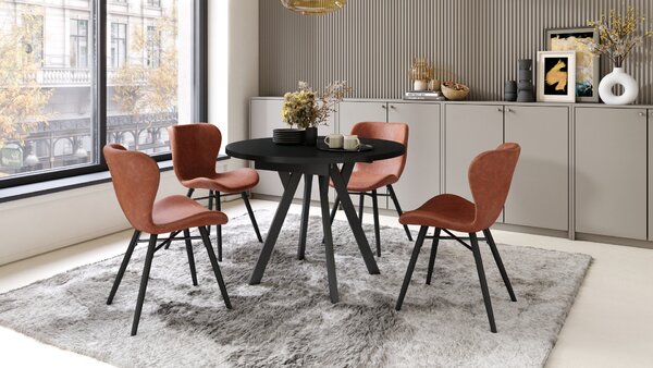 Mazzoni ALMO Negu/picioare negre - MASĂ ROTUNDĂ EXTENSIBILĂ CU PICIOARE ÎN FORMĂ DE Y STIL LOFT PENTRU SALON/SUFRAGERIE