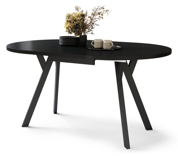 Mazzoni ALMO Negu/picioare negre - MASĂ ROTUNDĂ EXTENSIBILĂ CU PICIOARE ÎN FORMĂ DE Y STIL LOFT PENTRU SALON/SUFRAGERIE