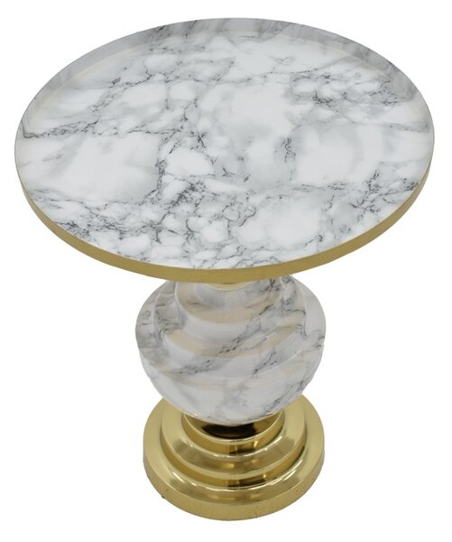 Masuta laterala Cogent marmura gri si metal auriu 41x41x44 cm