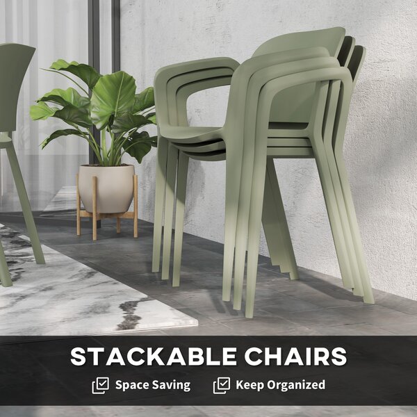 Outsunny Set de 4 Scaune Suprapozabile pentru Grădină, 60x56x75 cm, Verde | Aosom Romania