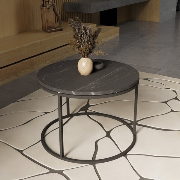 Masuta de cafea Drion marmura neagra melamina metal negru 60x60x40 cm